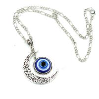 Evil Eye Jewelry Necklace, Zinc Alloy, with Lampwork, plated, for woman, blue Approx 10.23 Inch 
