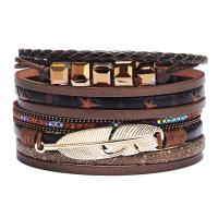 PU Leather Cord Bracelets, with Zinc Alloy, plated, Unisex & with rhinestone & multi-strand, blue 