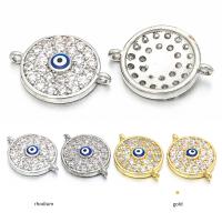 Cubic Zirconia Micro Pave Brass Connector, Flat Round, plated, micro pave cubic zirconia & enamel 
