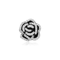 Broche de zircon cubique, laiton, avec zircon cubique, fleur, bijoux de mode, noire, 4.3cm, Vendu par PC