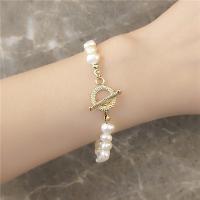 bracelet en laiton de perle d'eau douce cultivée, avec perle d'eau douce cultivée, bijoux de mode, blanc, 18cm, Vendu par brin
