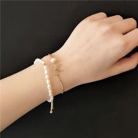 bracelet en laiton de perle d'eau douce cultivée, avec perle d'eau douce cultivée, 2 pièces & bijoux de mode, blanc, 20cm, Vendu par fixé