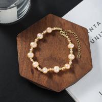 Cultured Freshwater Pearl Brass Bracelet, with Freshwater Pearl, Adjustable & fashion jewelry, golden, 24.5cm 