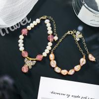 bracelet en laiton de perle d'eau douce cultivée, avec zircon cubique & perle d'eau douce cultivée, bijoux de mode & styles différents pour le choix, plus de couleurs à choisir, 22cm, Vendu par brin