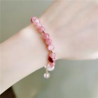 Cultured Freshwater Pearl Brass Bracelet, with Freshwater Pearl, fashion jewelry, pink 