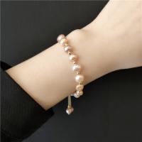 Cultured Freshwater Pearl Brass Bracelet, with Freshwater Pearl, Adjustable & fashion jewelry, pink, 16cm 
