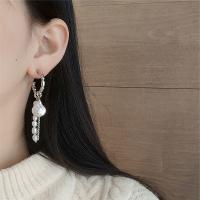 Freshwater Pearl Drop Earring, Zinc Alloy, with Freshwater Pearl & Rhinestone, fashion jewelry, silver color 