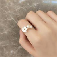 Brass Cuff Finger Ring, with Plastic Pearl, fashion jewelry, white, 1.8cm 