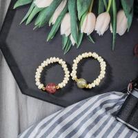 Quartz Finger Ring, Brass, with Elastic Thread & Strawberry Quartz, fashion jewelry 1.7cm 
