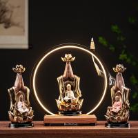 Incense Smoke Flow Backflow Holder Ceramic Incense Burner, Purple Clay, plated, for home and office & durable & with LED light 