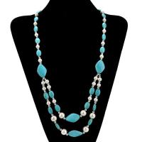 Fashion Sweater Chain Necklace, turquoise, with Plastic Pearl, plated, fashion jewelry & for woman 
