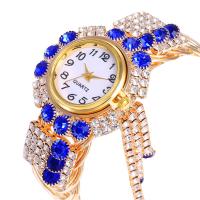 Uhrenarbänder für Frauen, Zinklegierung, mit kubischer Zirkonia & Glas & Edelstahl, chinesische Bewegung, plattiert, Modeschmuck, keine, 32x9mm,20x190mm, verkauft von PC