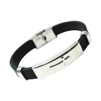 Silicone Stainless Steel Bracelets, fashion jewelry & Unisex, black 