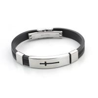Bracelet en acier inoxydable Silicone, avec silicone, bijoux de mode & unisexe, noire Vendu par lot