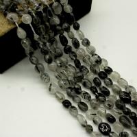 Rutilquarz Perlen, Schwarzer Rutilquarz, Unregelmäßige, poliert, DIY, schwarz, 6-8mm, verkauft von Strang