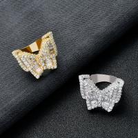 Cubic Zirconia Micro Pave Brass Finger Ring, Butterfly, plated, fashion jewelry & with cubic zirconia 
