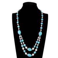 Fashion Sweater Chain Necklace, turquoise, with Plastic Pearl, plated, fashion jewelry & for woman 