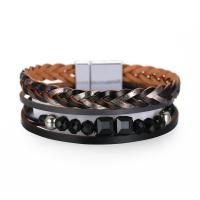 PU Leather Cord Bracelets, Brass, with PU Leather, fashion jewelry & multilayer 6cm 