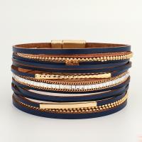 PU Leather Cord Bracelets, Brass, with PU Leather, fashion jewelry & multilayer 19.7cm 