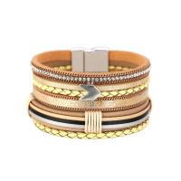 PU Leather Cord Bracelets, Brass, with PU Leather, fashion jewelry & multilayer 19.8cm 