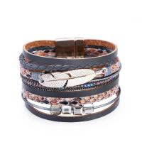 PU Leather Cord Bracelets, Zinc Alloy, with PU Leather, fashion jewelry & multilayer 6cm 