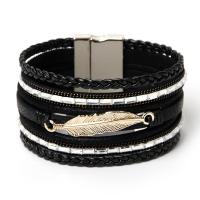 PU Leather Cord Bracelets, Zinc Alloy, with PU Leather, fashion jewelry & multilayer 10cm 