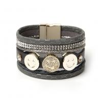 PU Leather Cord Bracelets, Zinc Alloy, with PU Leather, fashion jewelry & multilayer 10cm 