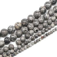 Map Stone Beads, Round, fashion jewelry & DIY grey 