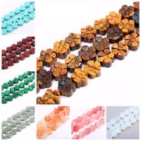 Mixed Gemstone Beads, Natural Stone, Flower, plated, random style & fashion jewelry, mixed colors, 14mm*8mm/16 beads 