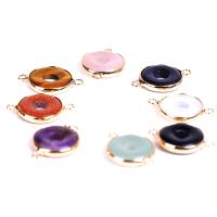 Gemstone Connector, Brass, with Natural Stone, plated, random style & fashion jewelry, mixed colors, 18mm 