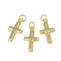 Латунь крест подвески, Kресты, плакирован золотом, не содержит никель, свинец отверстие:Приблизительно 3mm, 30ПК/сумка, продается сумка