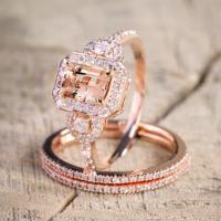 Zinc Alloy Finger Ring, rose gold color plated, 2 pieces & micro pave cubic zirconia & for woman 