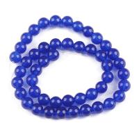 Gefärbte Jade Perlen, rund, poliert, DIY & verschiedene Größen vorhanden, tiefblau, verkauft von Strang