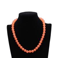 Gemstone Necklaces, Orange Chalcedony, with Brass, Round, fashion jewelry & DIY reddish orange, 48CM 
