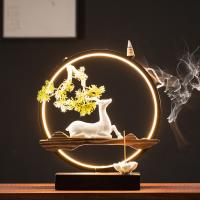 Incense Smoke Flow Backflow Holder Ceramic Incense Burner, Porcelain, plated, for home and office & durable & with LED light 