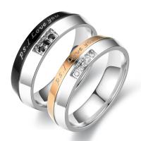 Пара кольца палец, нержавеющая сталь, Другое покрытие, разный размер для выбора & с письмо узором & для пара & со стразами, 6mm, размер:5-12, продается PC
