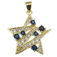 Cubic Zirconia Micro Pave Brass Pendant, Star, fashion jewelry & micro pave cubic zirconia & for woman, gold Approx 3.5mm 