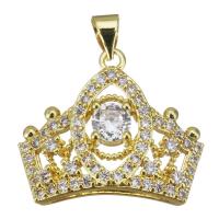 Cubic Zirconia Micro Pave Brass Pendant, Crown, fashion jewelry & micro pave cubic zirconia & for woman, gold Approx 3.5mm 