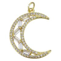 Cubic Zirconia Micro Pave Brass Pendant, Moon, fashion jewelry & micro pave cubic zirconia & for woman, gold Approx 3.5mm 