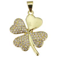 Cubic Zirconia Micro Pave Brass Pendant, Four Leaf Clover, fashion jewelry & micro pave cubic zirconia & for woman, gold Approx 3.5mm 