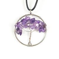 Tree Of Life Pendants, Quartz, with Zinc Alloy, irregular, polished, DIY, purple, 40mm 