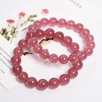 Quartz Bracelets, Strawberry Quartz, Round, fashion jewelry pink, 18cm 