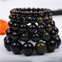 Schwarzer Obsidian -Armband, Gold- Obsidian, rund, Modeschmuck & unisex & verschiedene Größen vorhanden, schwarz, 18cm, verkauft von Strang