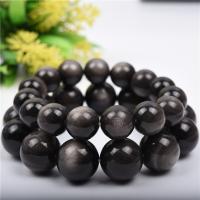 Black Obsidian Bracelet, Silver Obsidian, Round, fashion jewelry & Unisex dark grey, 18cm 