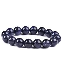 Blue Goldstone Bracelet, Blue Sandstone, Round, fashion jewelry & Unisex dark blue, 18cm 