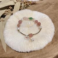 Quartz Bracelets, Brass, with Freshwater Pearl & Strawberry Quartz, fashion jewelry, pink, 18cm 