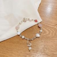 Kultivierten Süßwasser Perle Messing Armband, mit Natürliche kultivierte Süßwasserperlen, Modeschmuck, Rosa, 18cm, verkauft von Strang