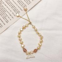 Cultured Freshwater Pearl Brass Bracelet, with Freshwater Pearl, fashion jewelry, pink, 18cm 