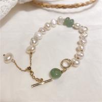 Латунный браслет с культивированным пресноводным жемчугом, Латунь, с Пресноводные жемчуги, ювелирные изделия моды, зеленый, 18cm, продается Strand