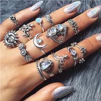 Zinc Alloy Ring Set, plated, 14 pieces & fashion jewelry, silver color 